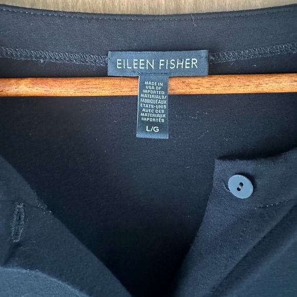 Eileen Fisher Black Jersey Button-Front Drawstring Waist Dress Large​​ - Picture 8 of 14